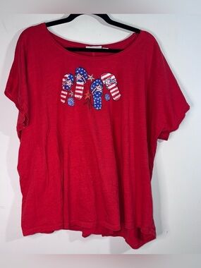 Kiwi Fresh Flip Flop Patriotic Beach Tee 2X Red July 4th USA